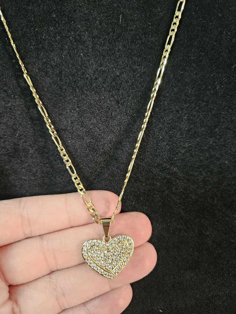 Gold Plated Heart Pendant Necklace with Clear Crystals